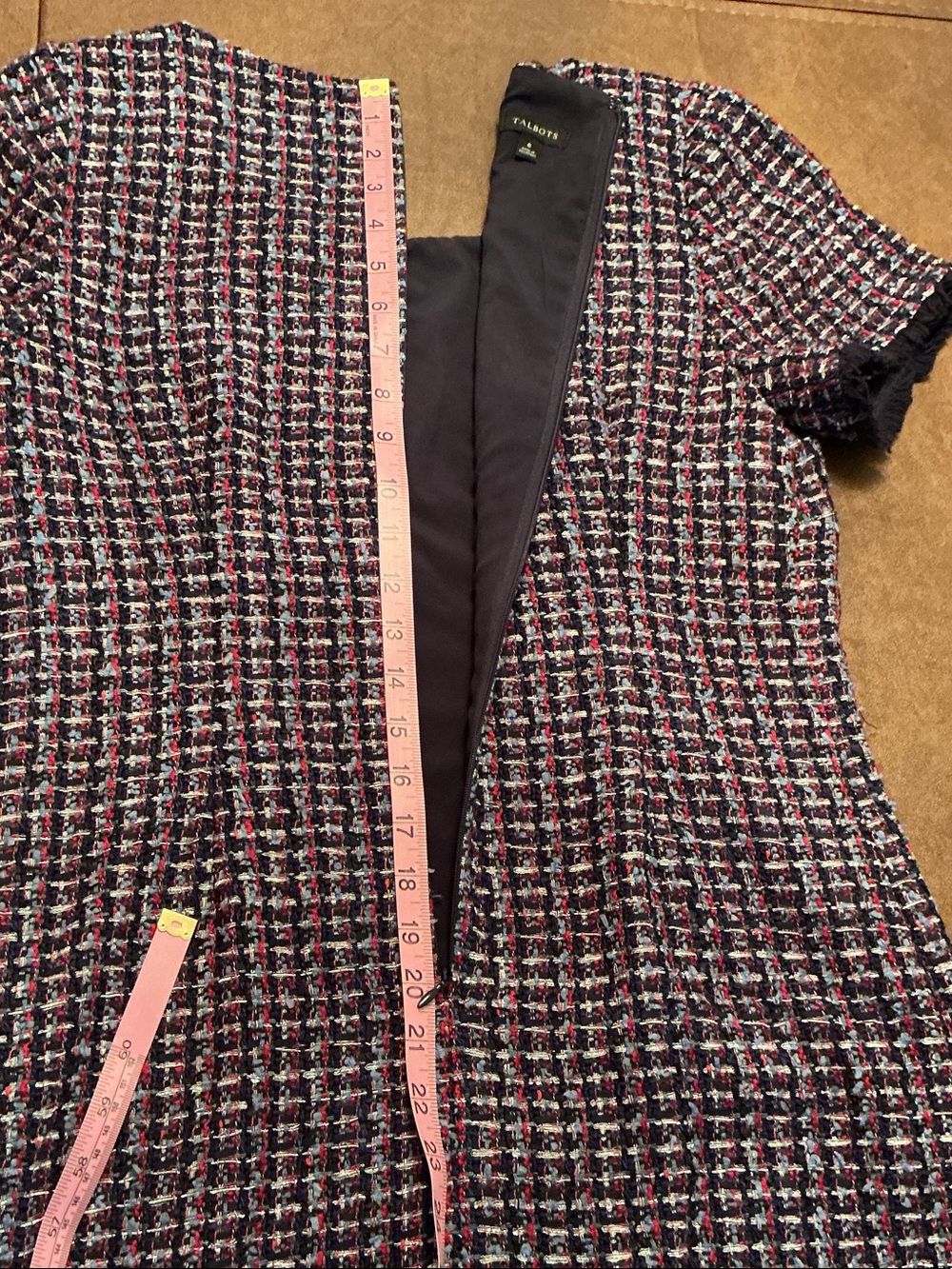 Talbots Red White & Blue Tweed Sheath Mini Dress Short Sleeves Career SZ 6 - Picture 8 of 10